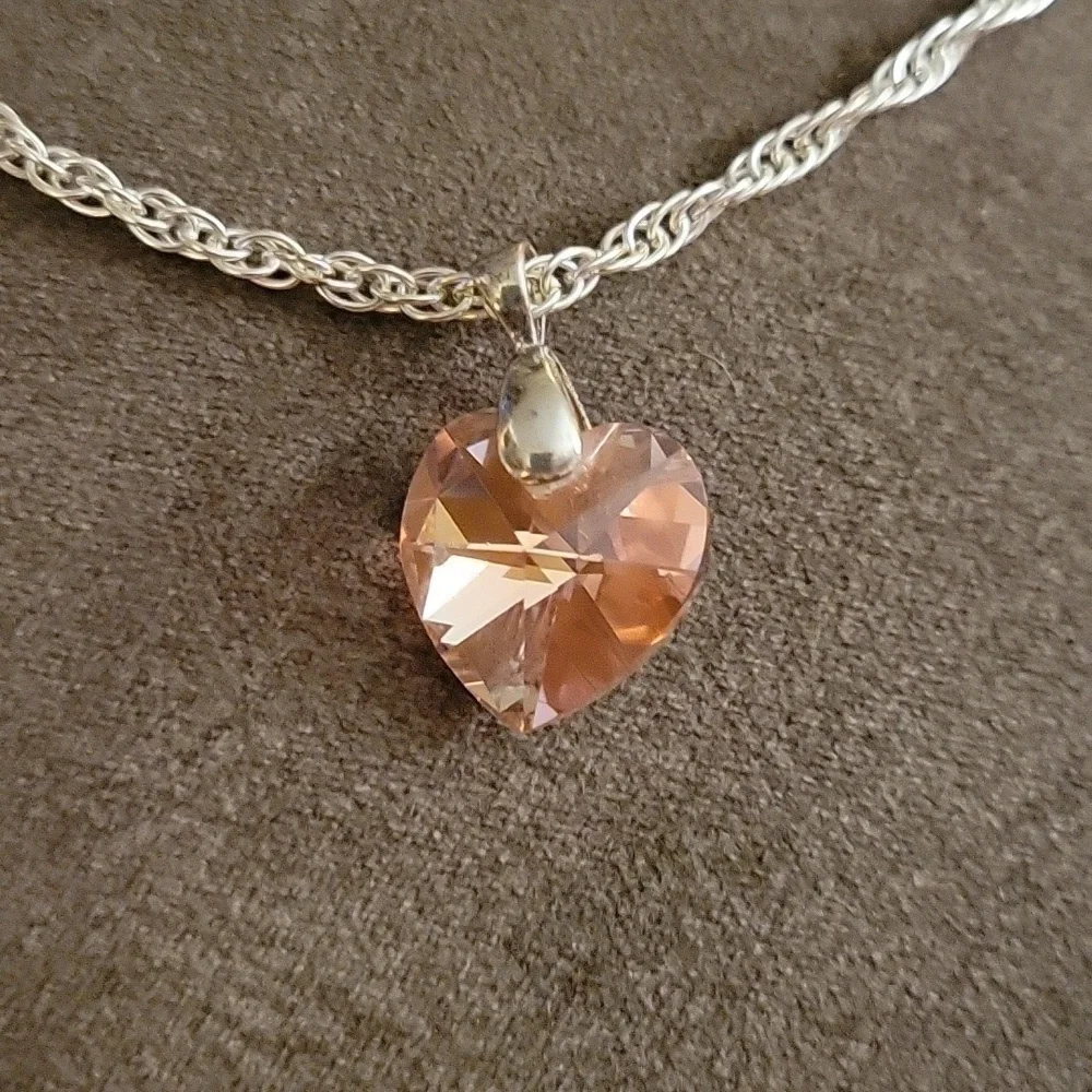 Pink Crystal Prism Heart Coquette Valentine's Pendant Chain Necklace